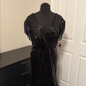 Fashion Nova Black Sequin Fringe Maxi Dress